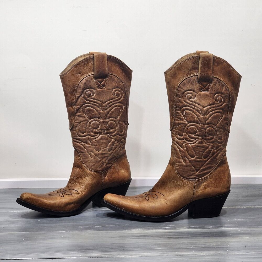 Penny Loves Kenny Western Cowboy Boots High Noon Leather Size 6 M Brown